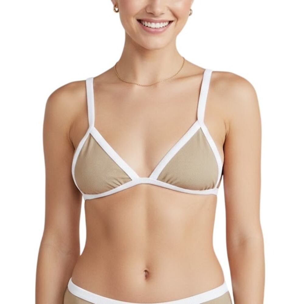 Beach Riot Pamela Triangle Bikini Top Taupe White Size XS NWT